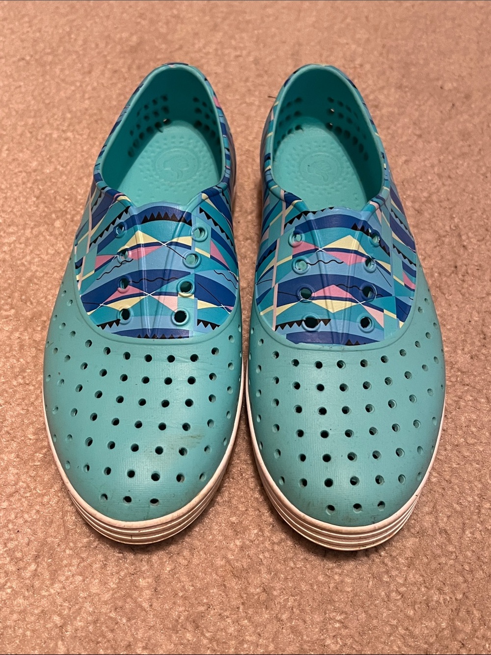 Native Women Shoes — Aqua Teal with Multicolor Pattern